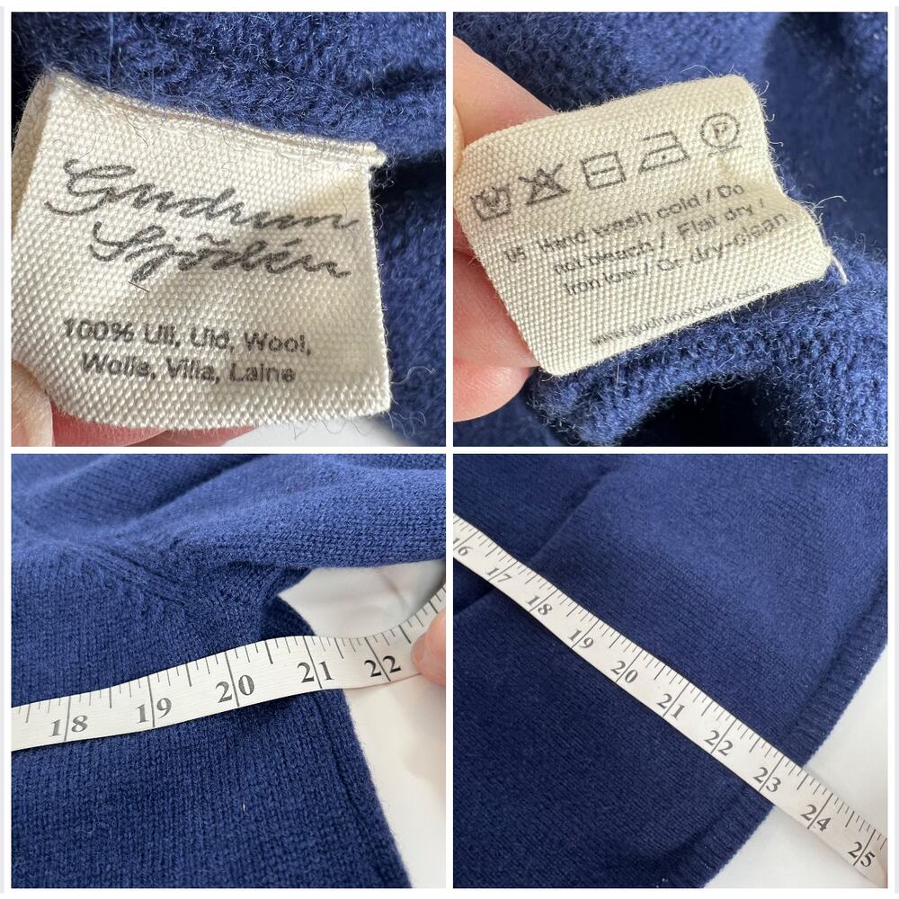 Gudrun Sjorden 100% Wool Button Cardigan Women Large Navy Blue Pockets Crew Neck - Picture 8 of 8